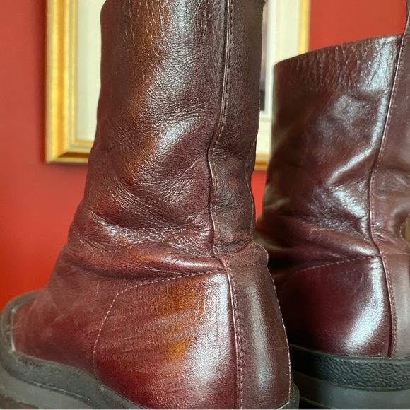 〰️ Zara Chucky Platform Sole Boots Lug-Sole Combat Boots in Burgundy Leather 〰️ - Picture 6 of 12